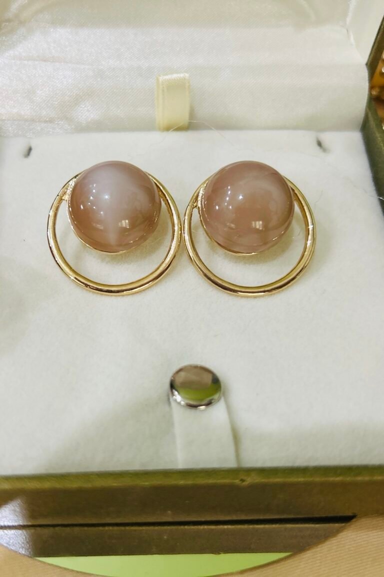 Golden stud with brown stone