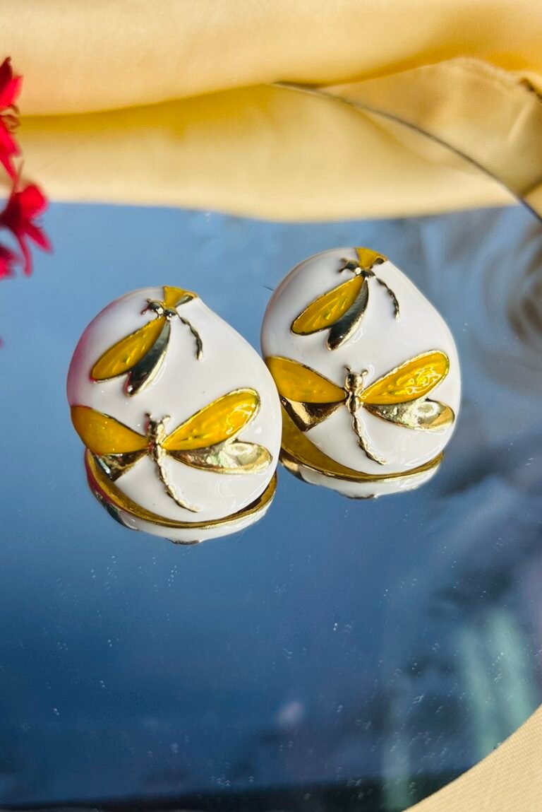 Oval shape yellow butterfly stud earrings