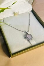 Silver Flower Locket With White Stone