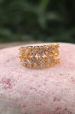 Adjustable golden leaf shape ring with  stone