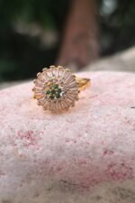 Adjustable round shape golden ring with stone