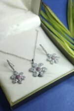 Flower silver locket set